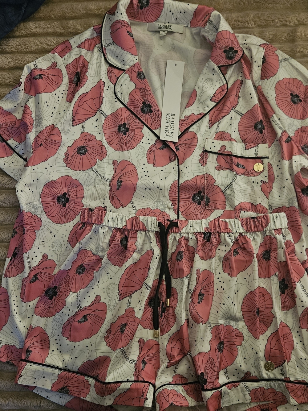 Badgley Mischka Pink Floral Satin Pajama Set